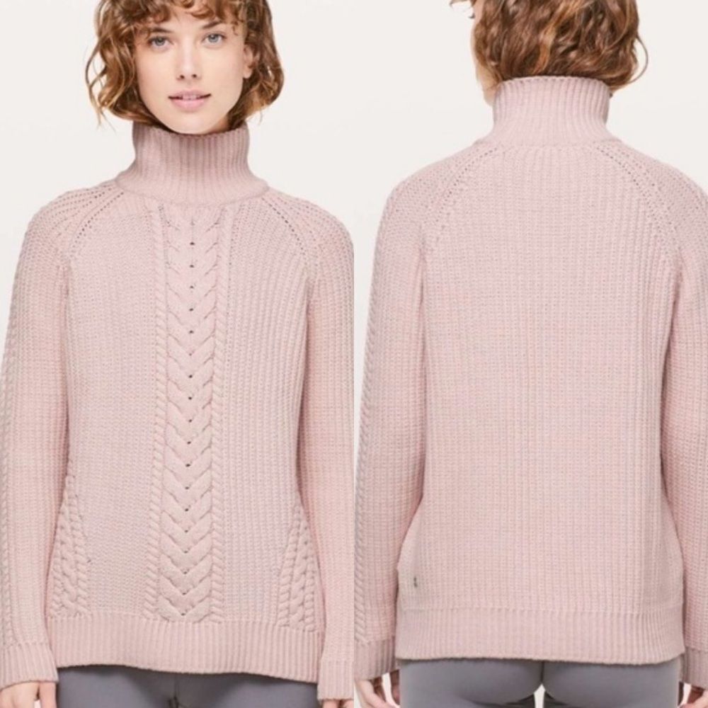 Lululemon bring the cozy turtleneck in misty pink chunky oversized sweater 6